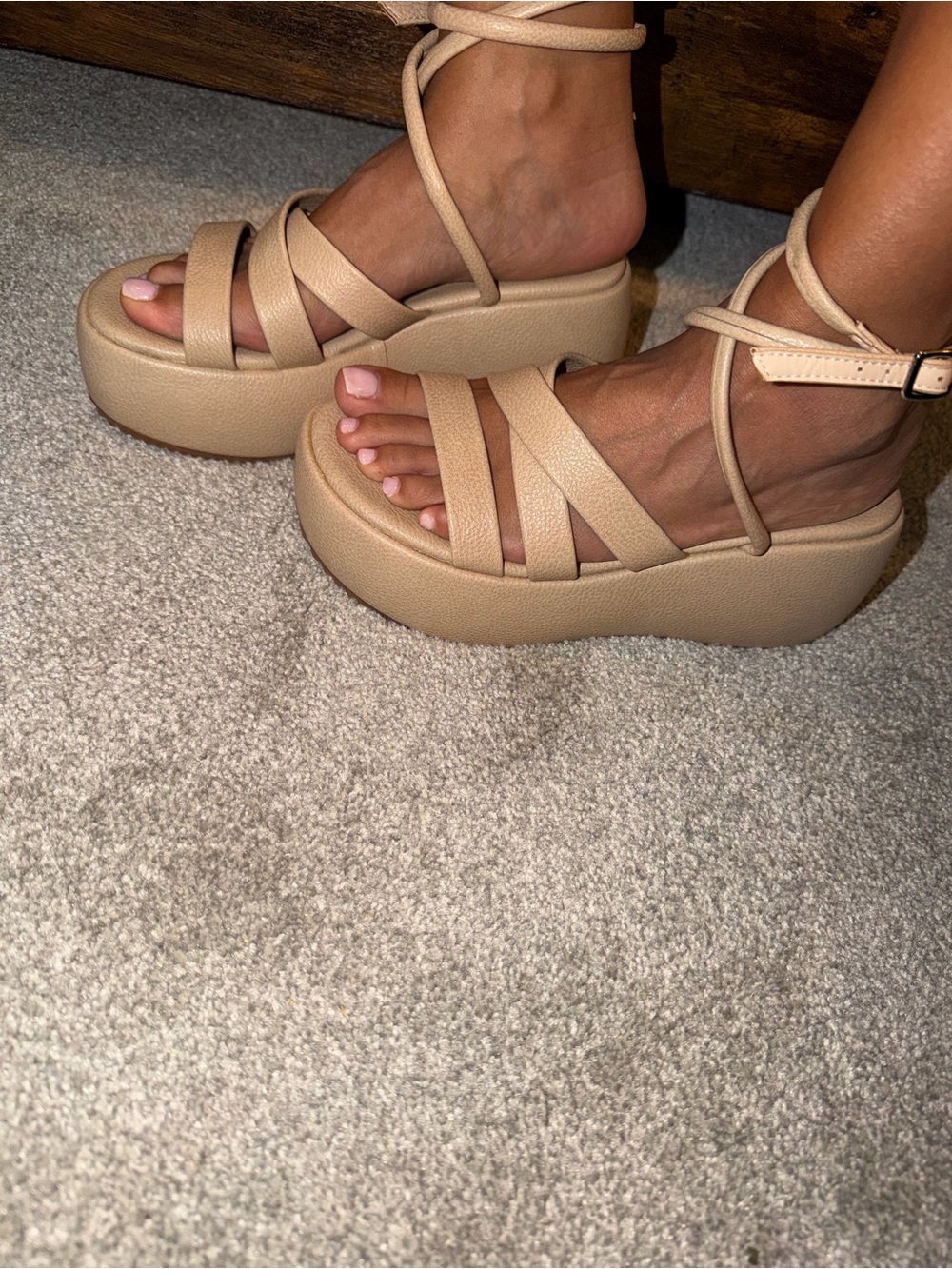 Women's Neutral Tan Platform Lace-Up Sandals